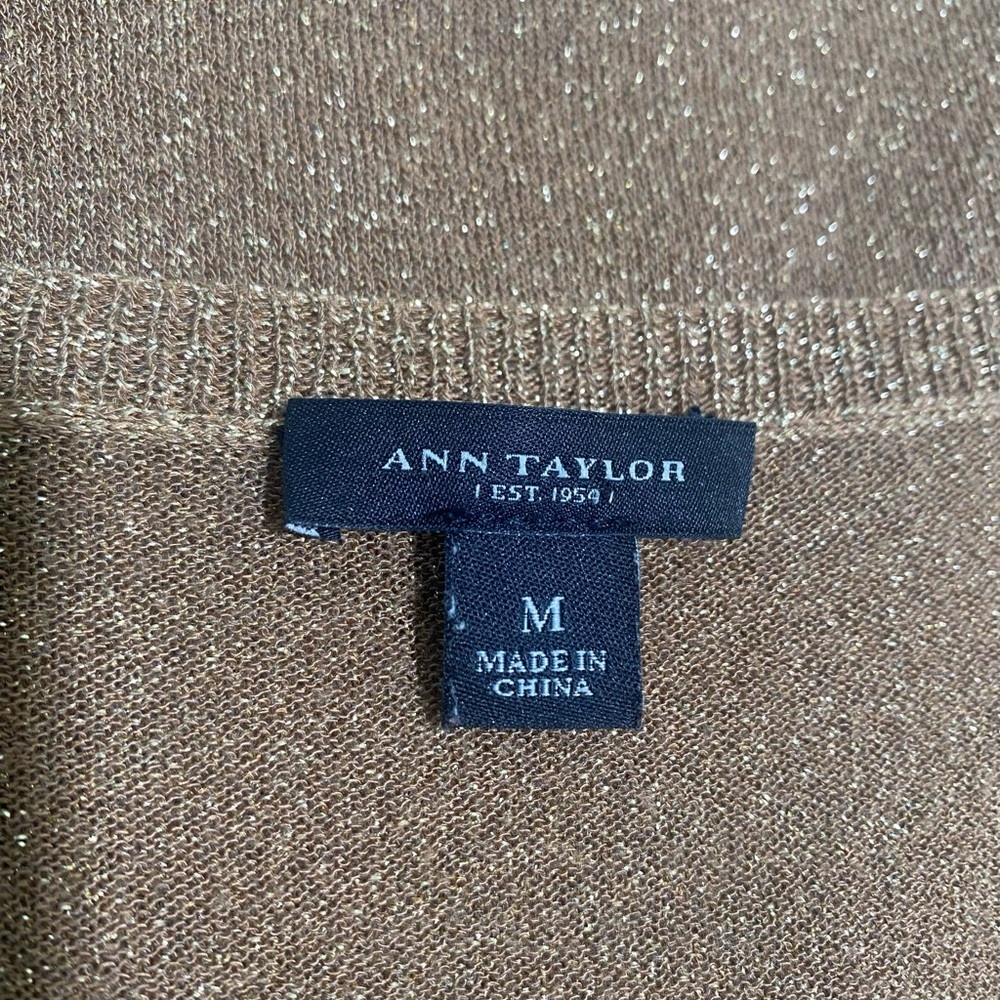 Ann Taylor delicate, light weight shimmery Gold V-Neck top - Picture 3 of 7